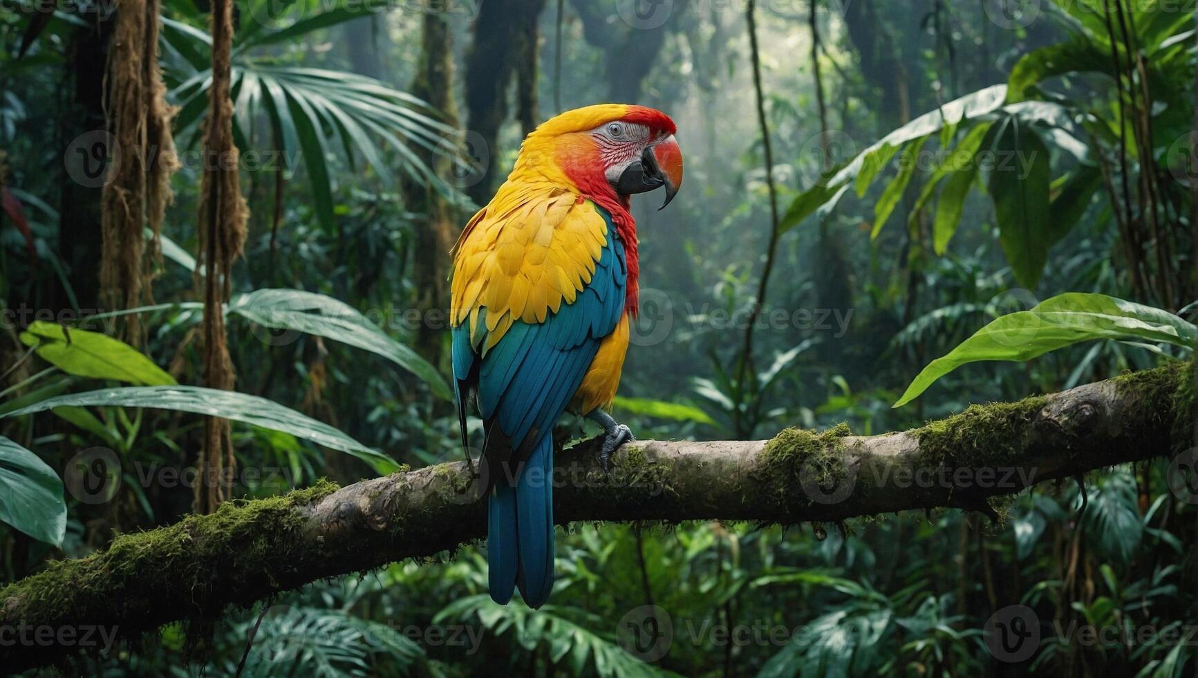 fechar-se tiro do uma colorida papagaio dentro a tropical selva foto