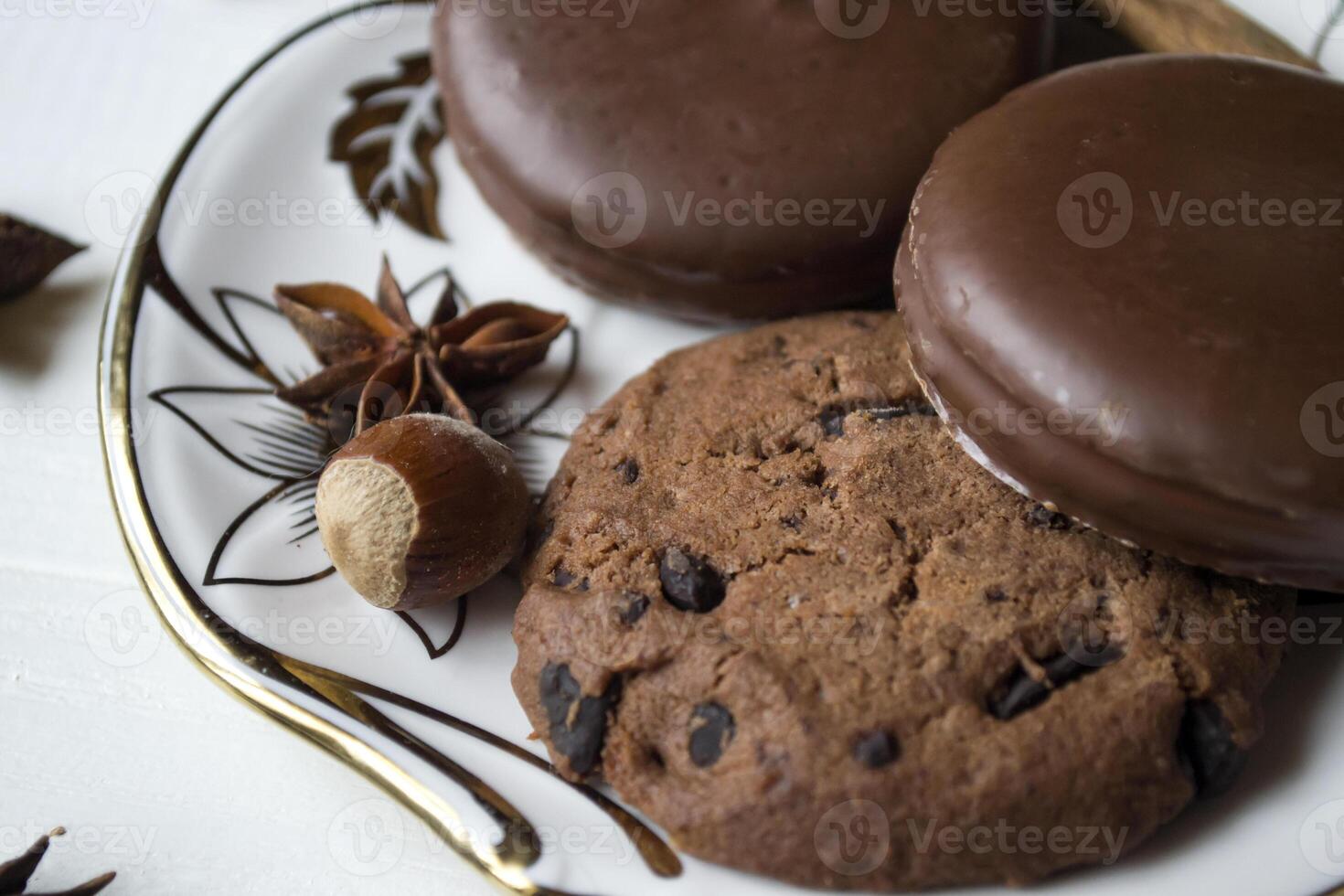 chocolate biscoitos fechar acima foto