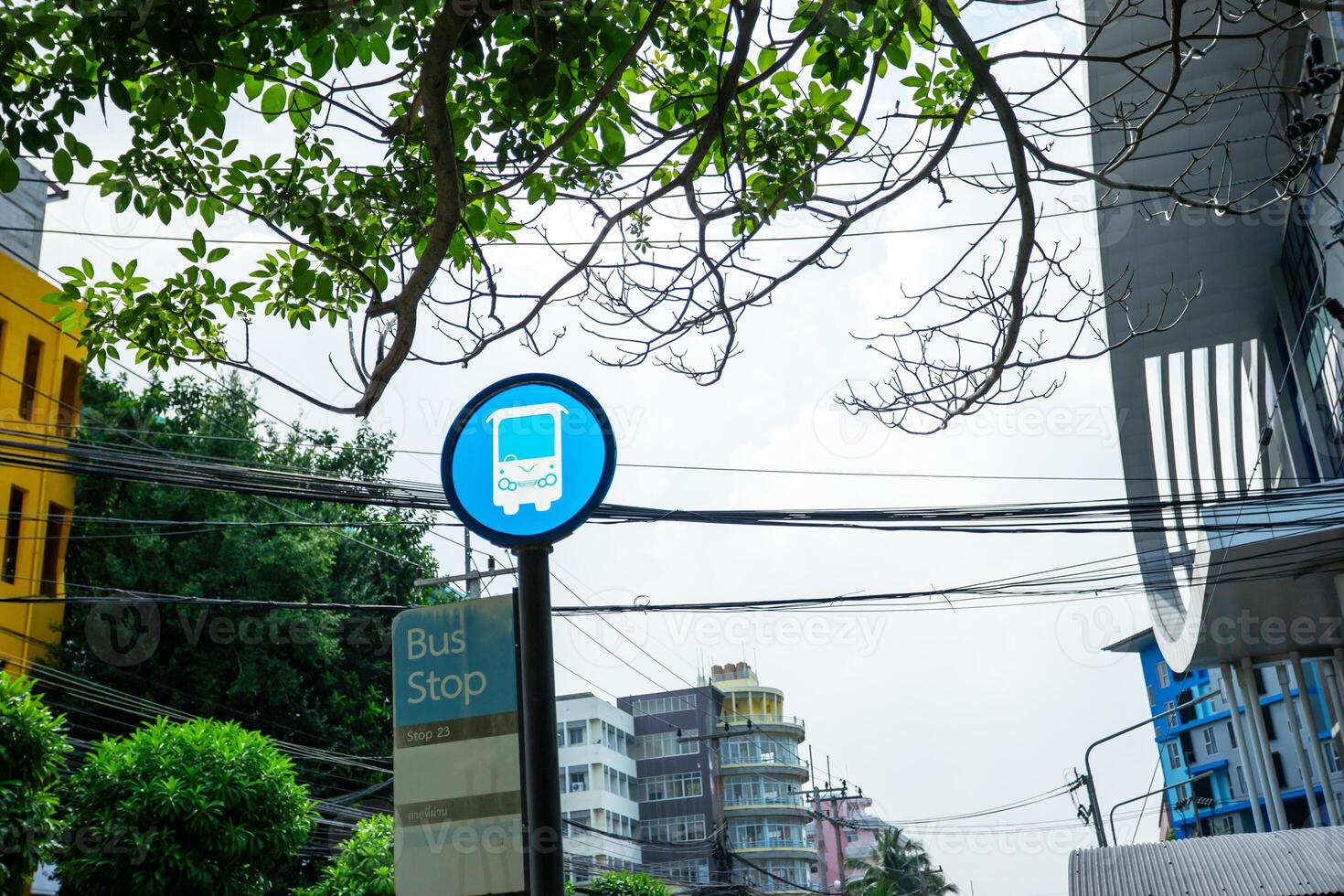 placa ônibus Pare estação foto