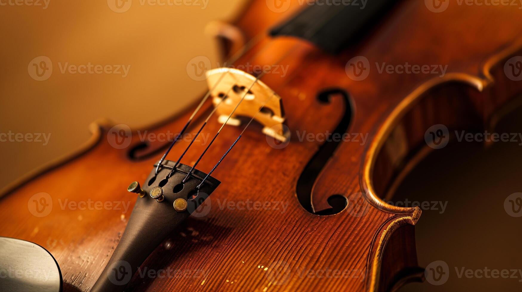 harmonia do musical instrumentos, concentrando em a elegante curvas do uma violino foto