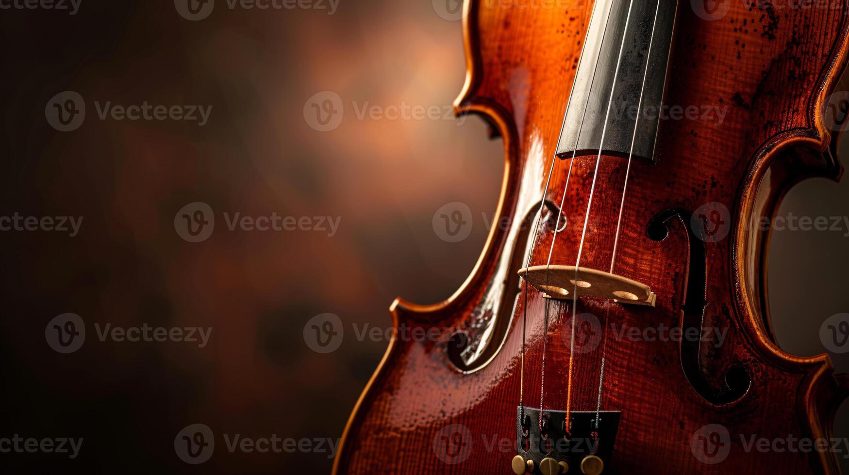 harmonia do musical instrumentos, concentrando em a elegante curvas do uma violino foto