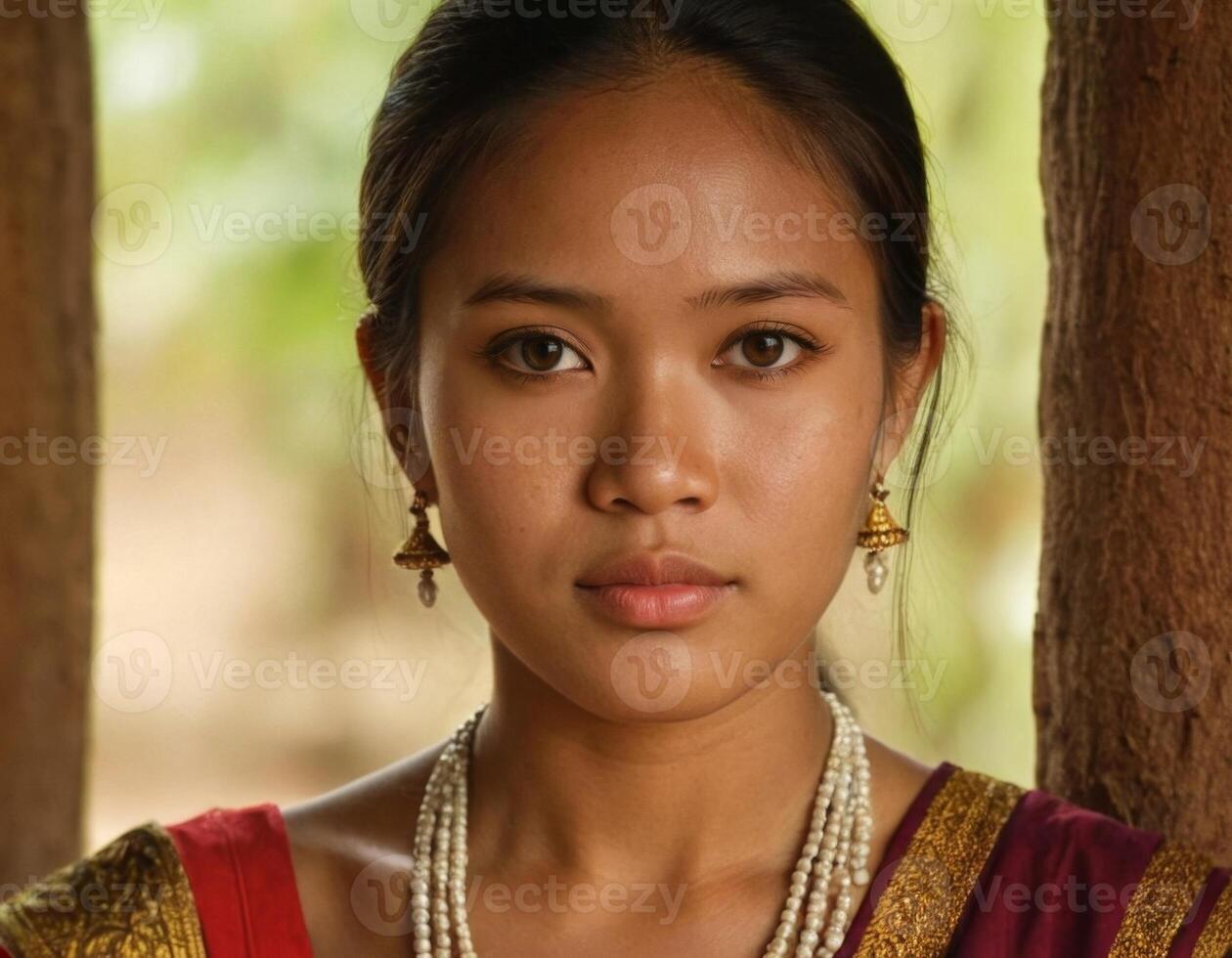 retrato do a étnico menina vestindo miçangas. foto