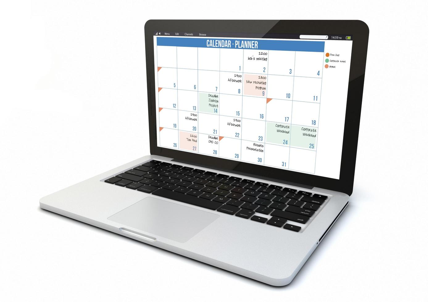 calendário de laptop em fundo branco foto