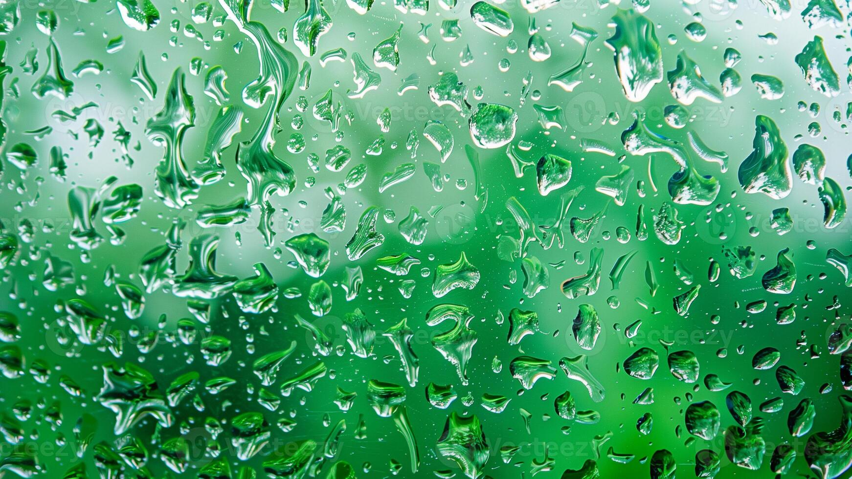 água gotas em vidro com verde fundo, chuva gotas em janela vidro foto