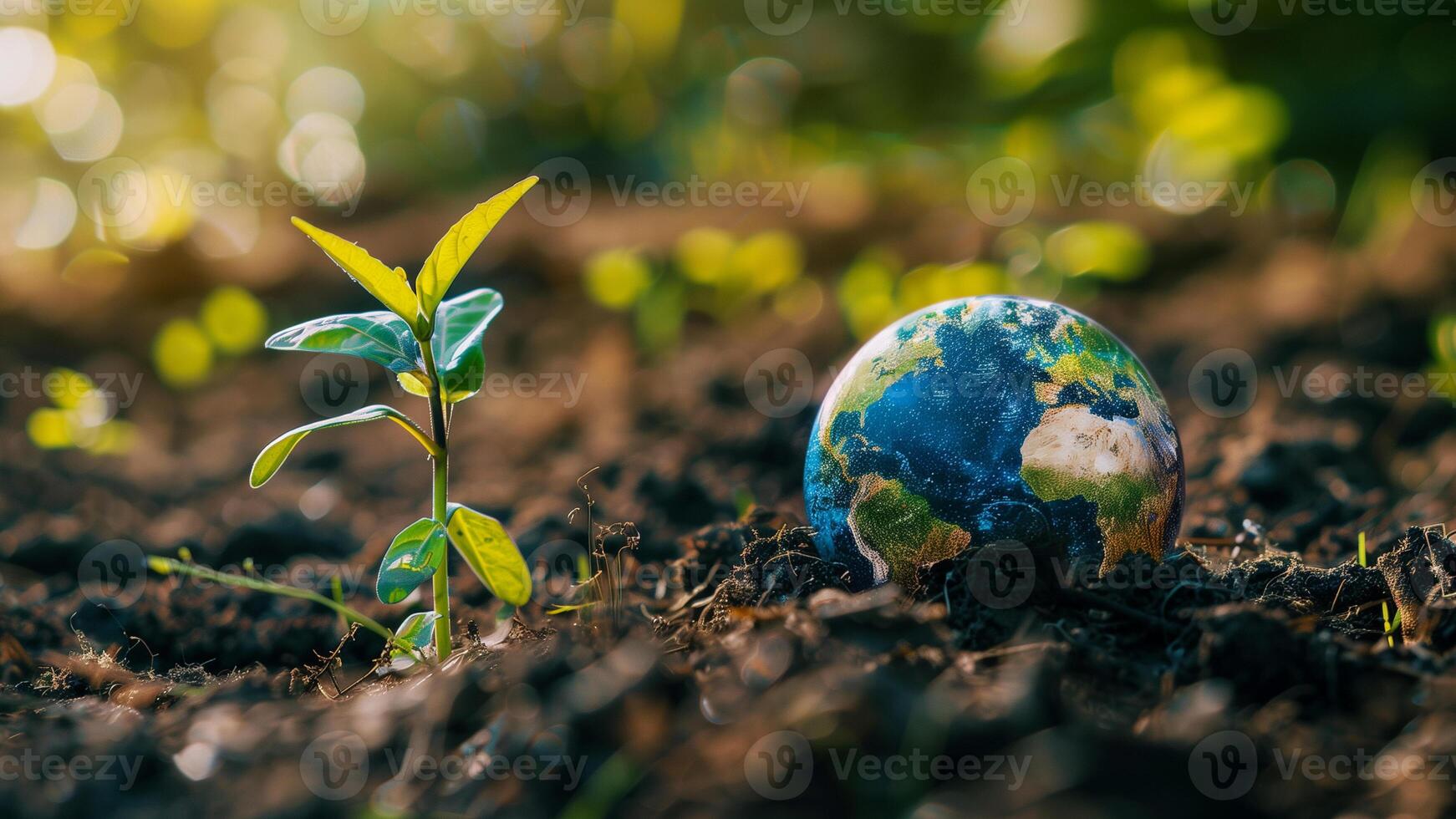 globo e plantar crescendo dentro a solo. terra dia conceito. foto