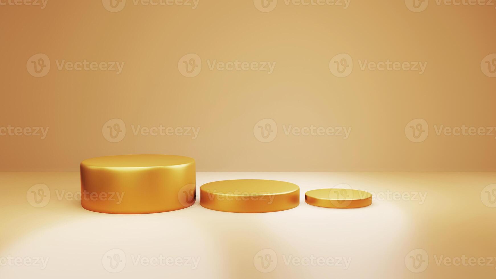 ouro luxo pódio cor 3d fundo com geométrico formas círculo, exibição esvaziar pedestal em 1 pavimentos curvado parede a plataforma para produtos apresentação mínimo, cosméticos, cópia de espaço, Renderização. foto