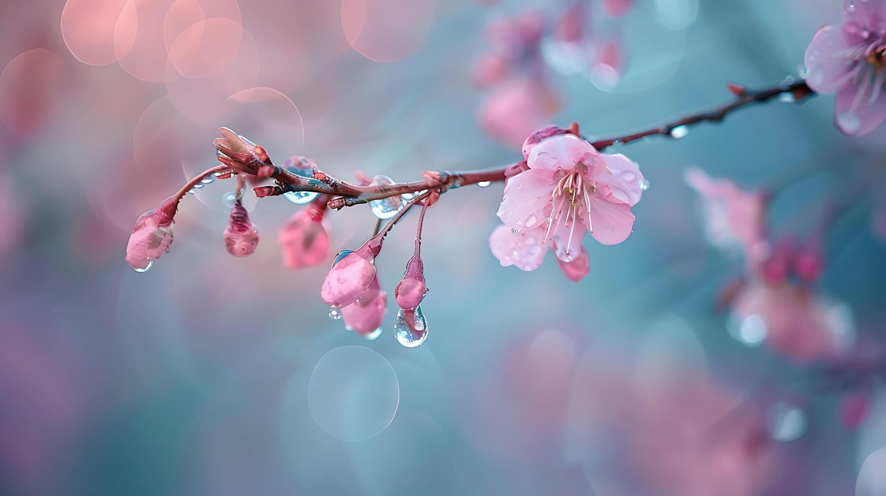 sakura galhos e água gotas dentro uma pacífico Primavera foto