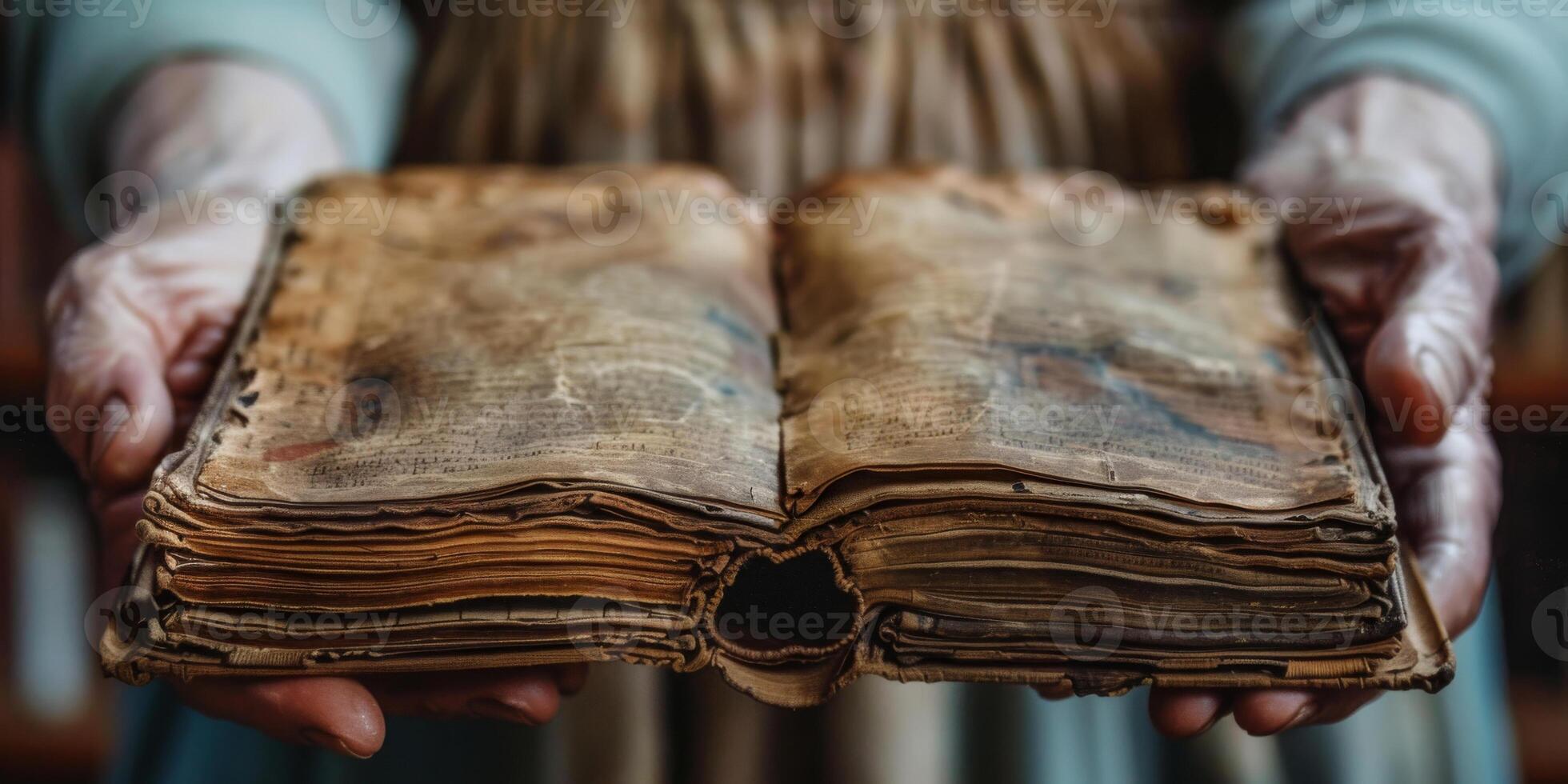 idosos mãos apresentando a Antiguidade aberto livro foto