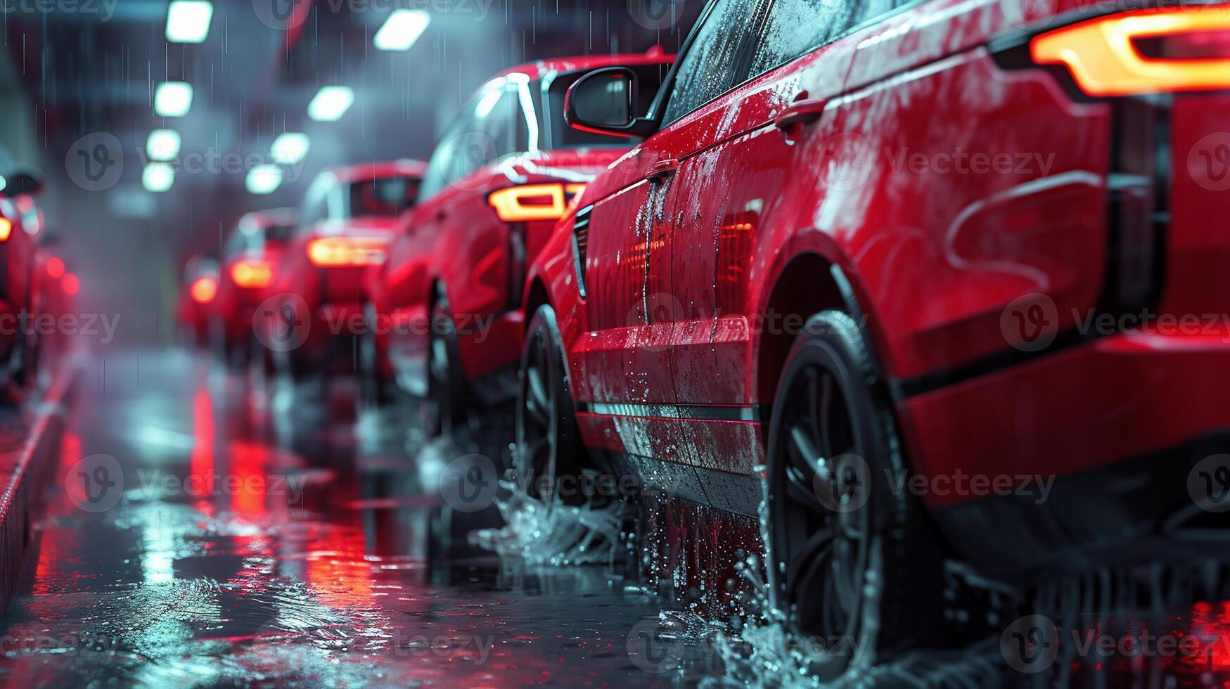 ai gerado Difícil chuva outono às noite com embaçado carros Como fundo. foto