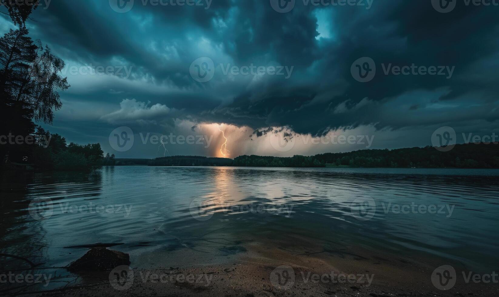 uma verão trovoada fermentação sobre a lago foto