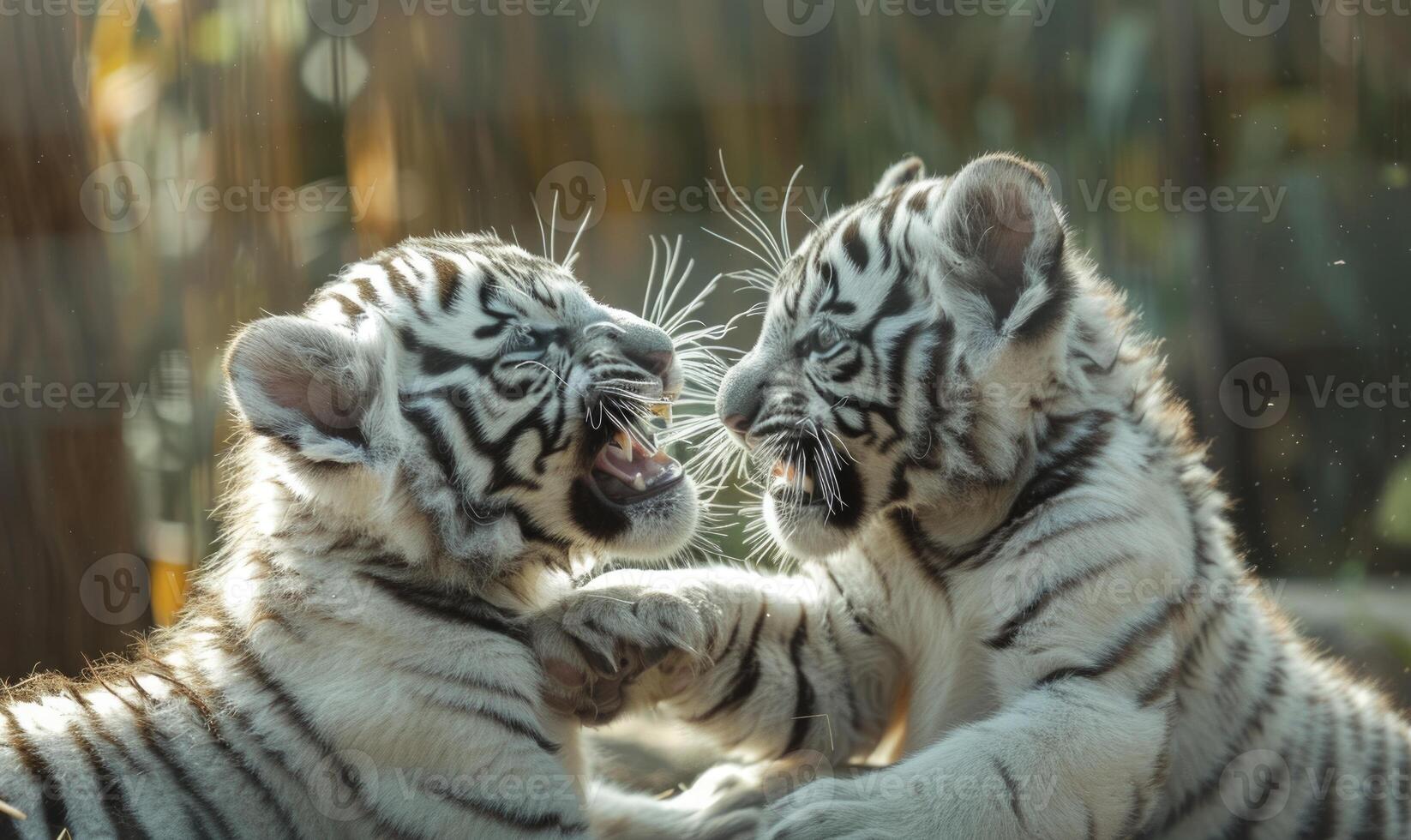 fechar-se do uma branco tigre filhotes pagando juntos foto