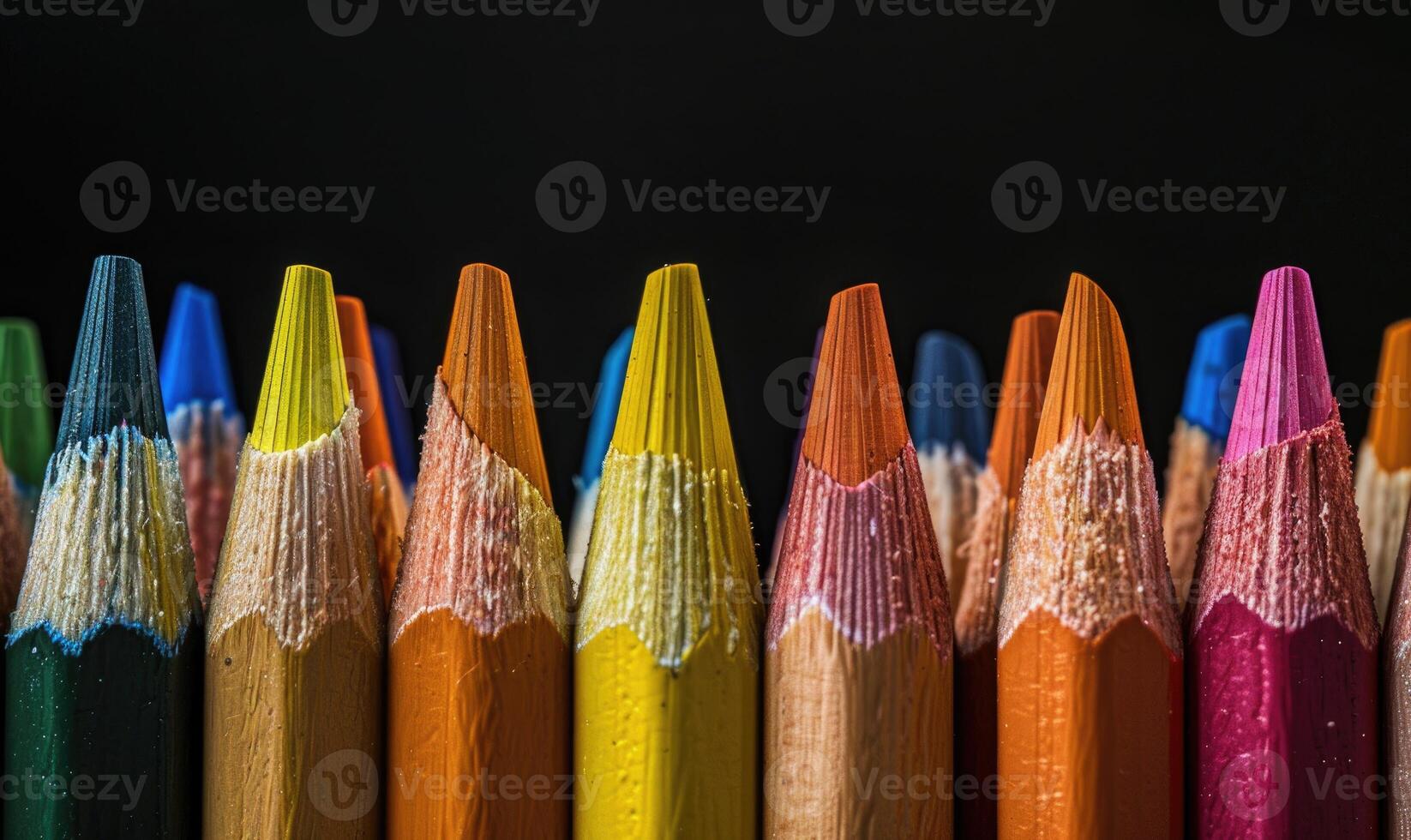 colori lápis arranjado ordenadamente dentro uma linha foto