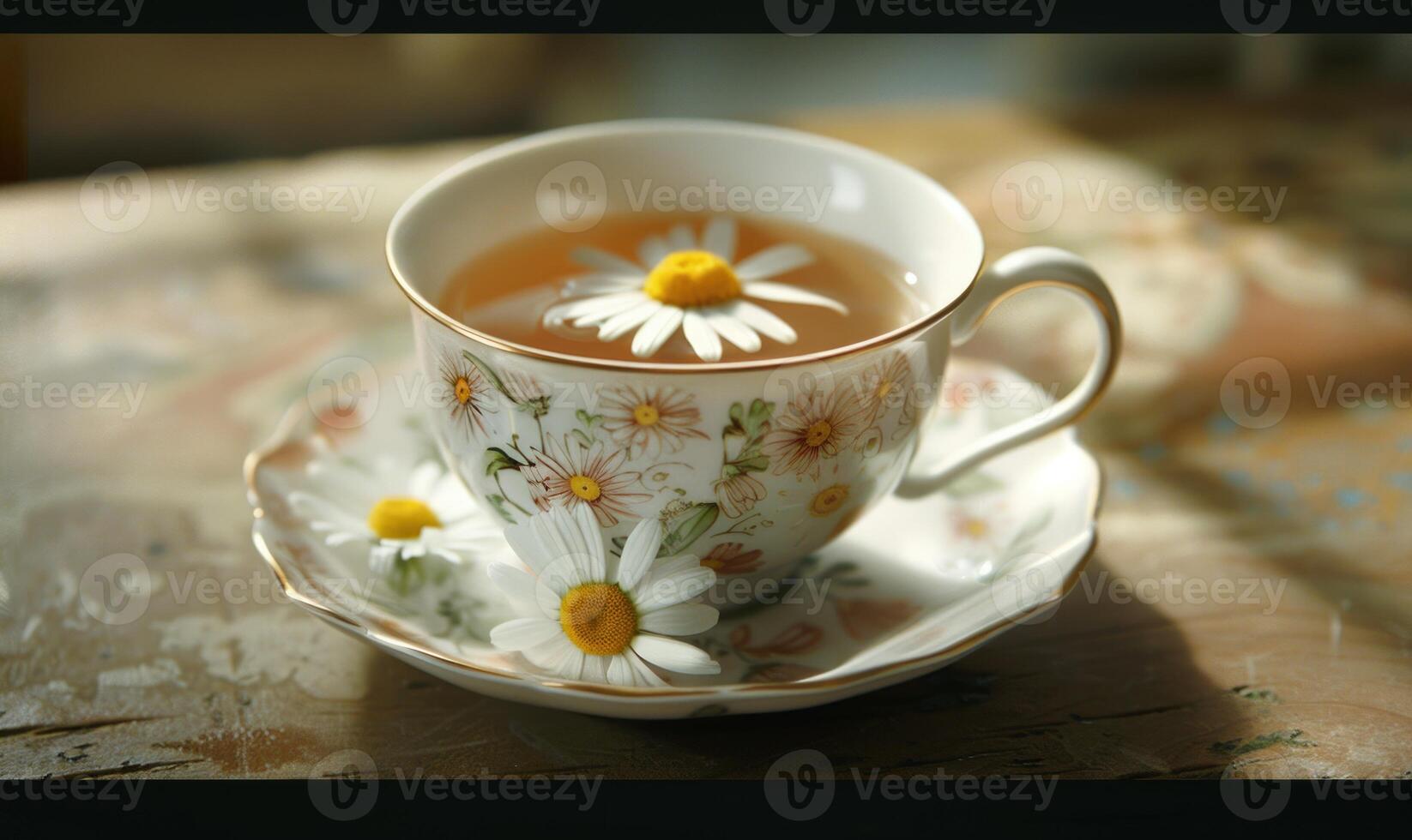 camomila chá servido dentro uma acolhedor cafeteria foto