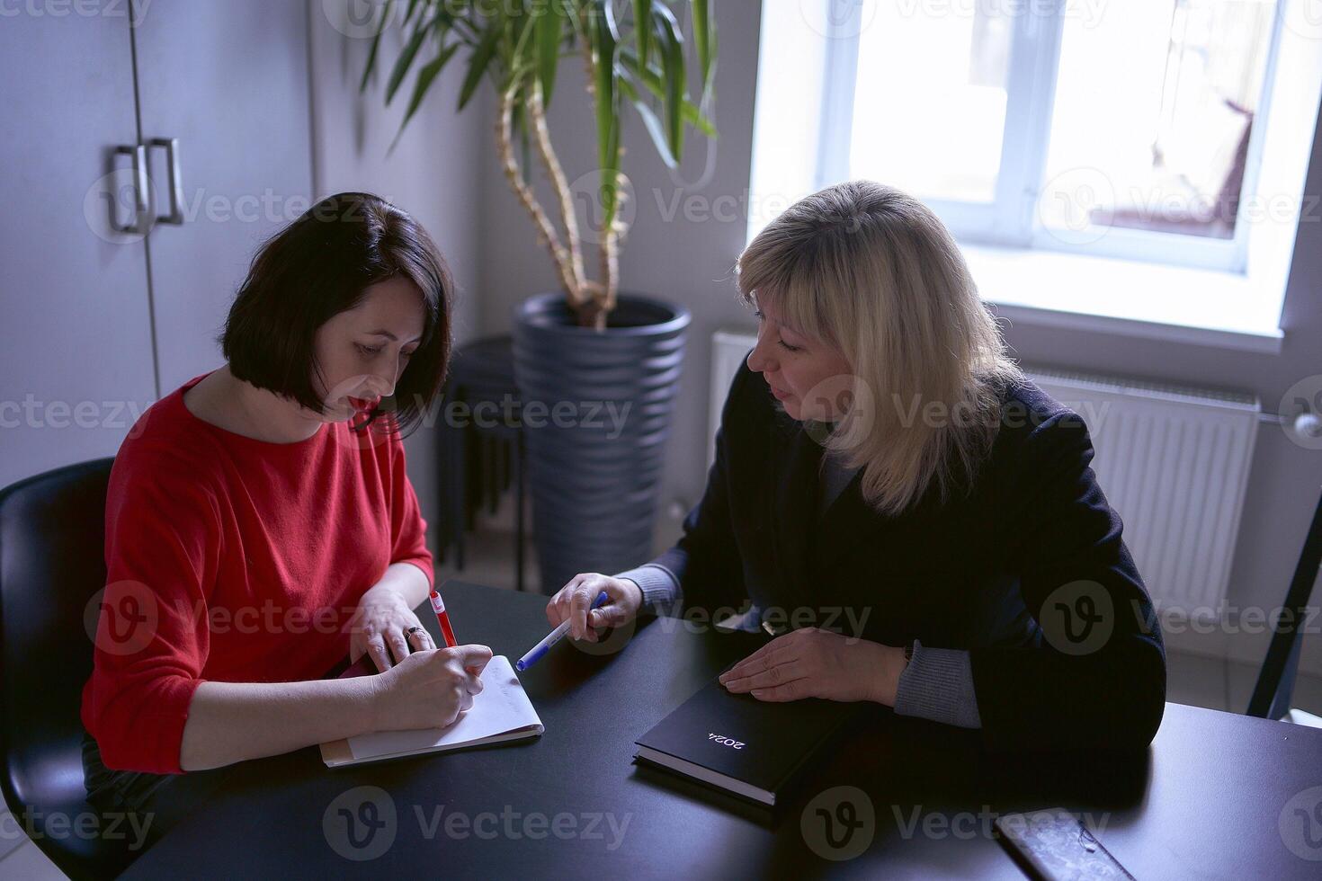 mulher é entrevistando com hr dentro a escritório foto