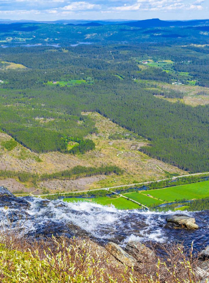 Hydalen panorama view from top of hydnefossen waterfall norway hemsedal. foto