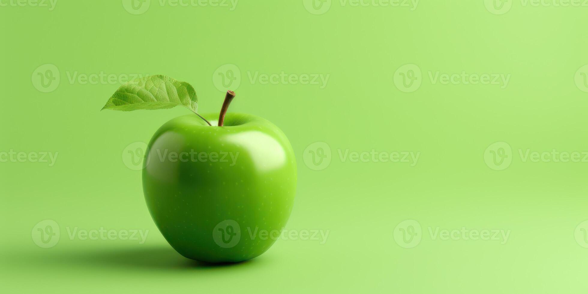 ai gerado fresco verde maçã com folha em verde fundo. frescor do orgânico fruta. generativo ai foto