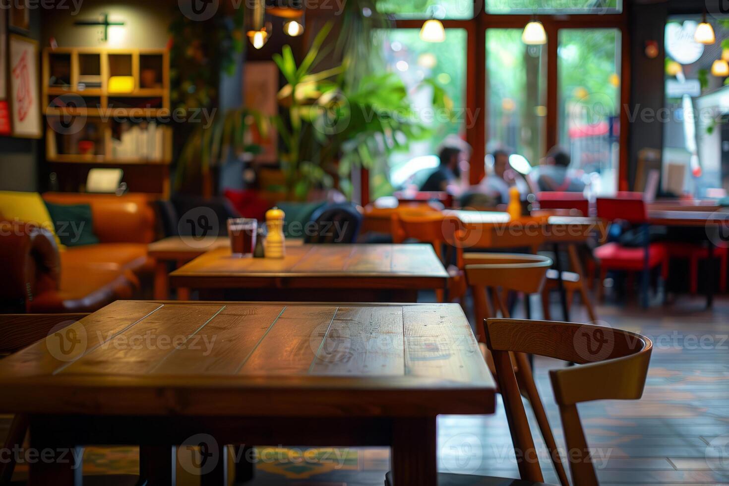 ai gerado co-trabalho salão zona com esvaziar mesas e cafeteria área foto