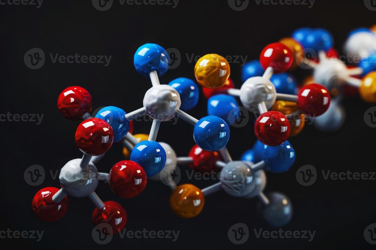 ai gerado molecular vínculo modelo com químico compostos em Sombrio fundo foto