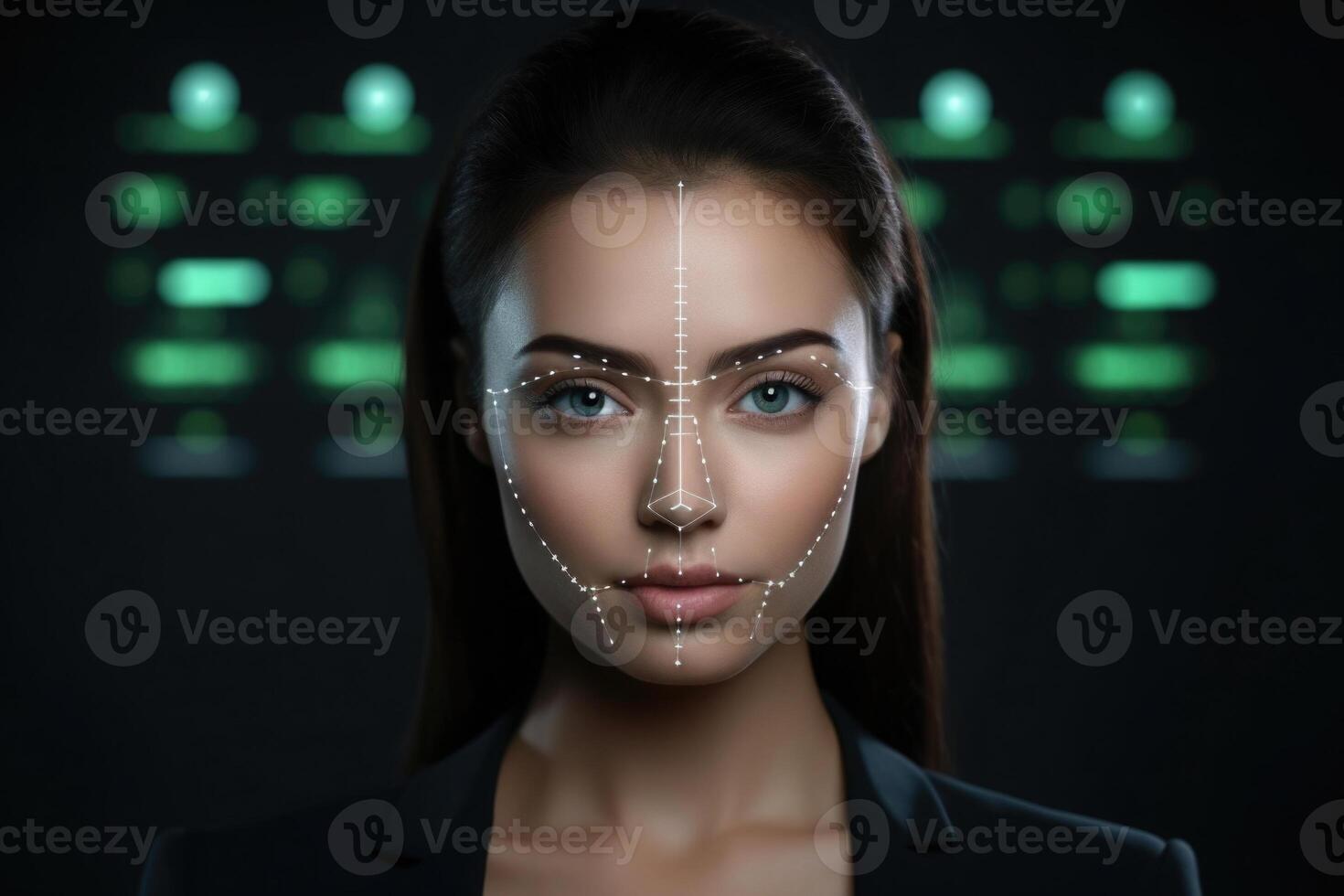 ai gerado mulher com scanner rede em dela face. face eu ia, pessoa identificar foto