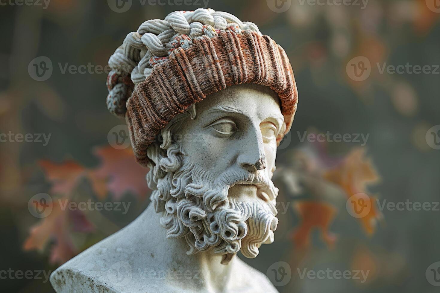 Antiguidade gesso estátua do homem vestindo tricotado hipster chapéu foto