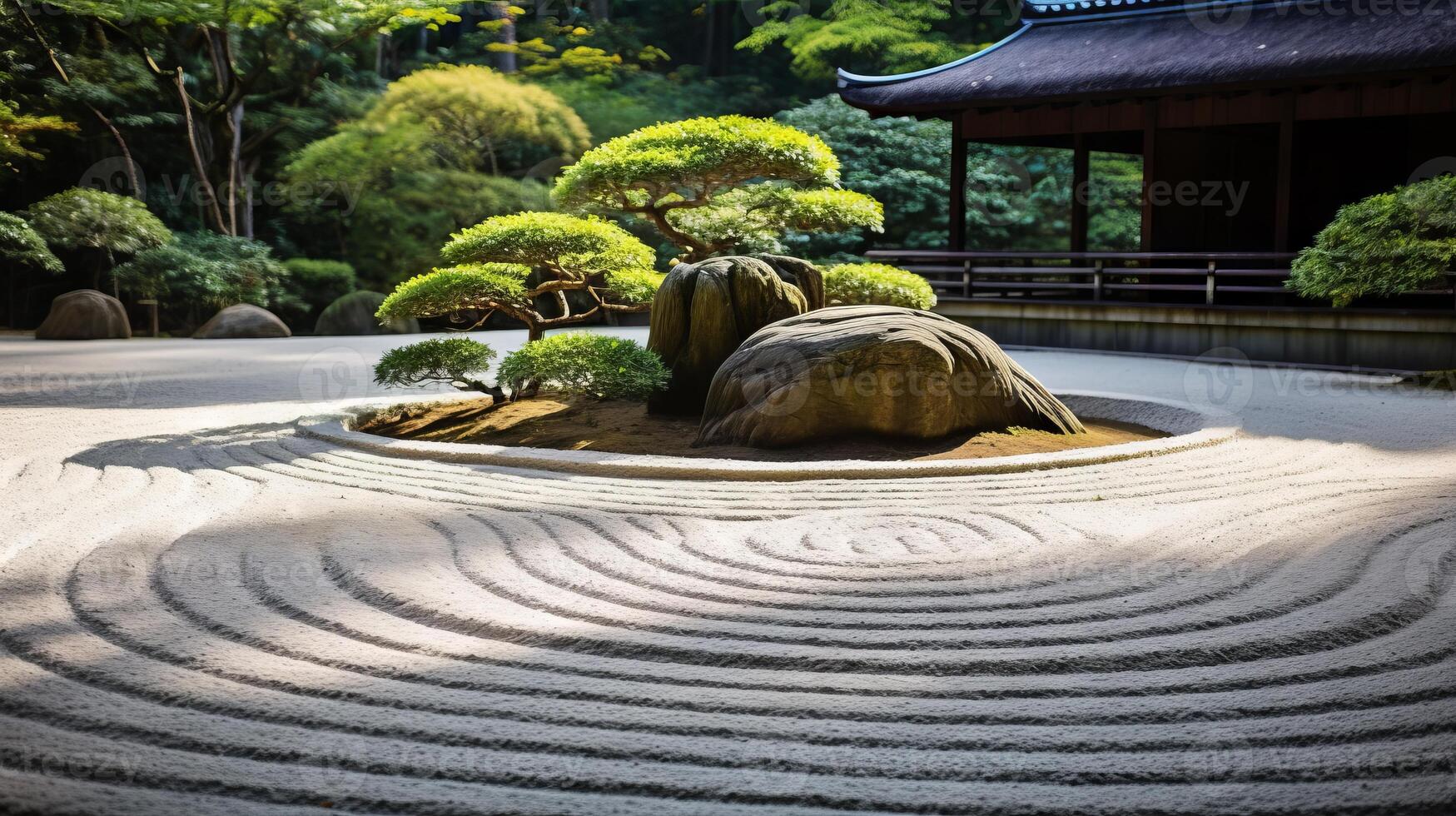 ai gerado uma zen jardim com areia padrões simbolizando tranqüilidade. generativo ai foto