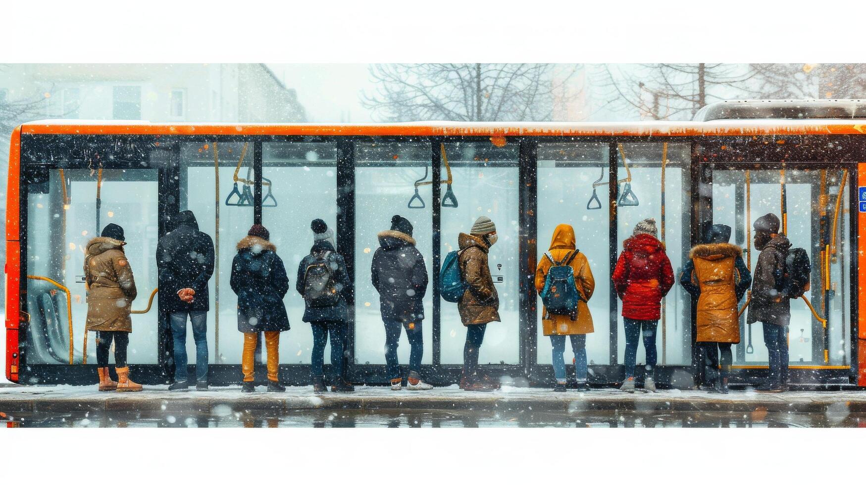 ai gerado grupo do pessoas esperando às ônibus Pare foto