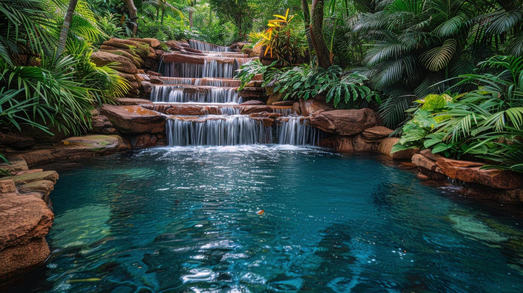 ai gerado piscina com cascata foto