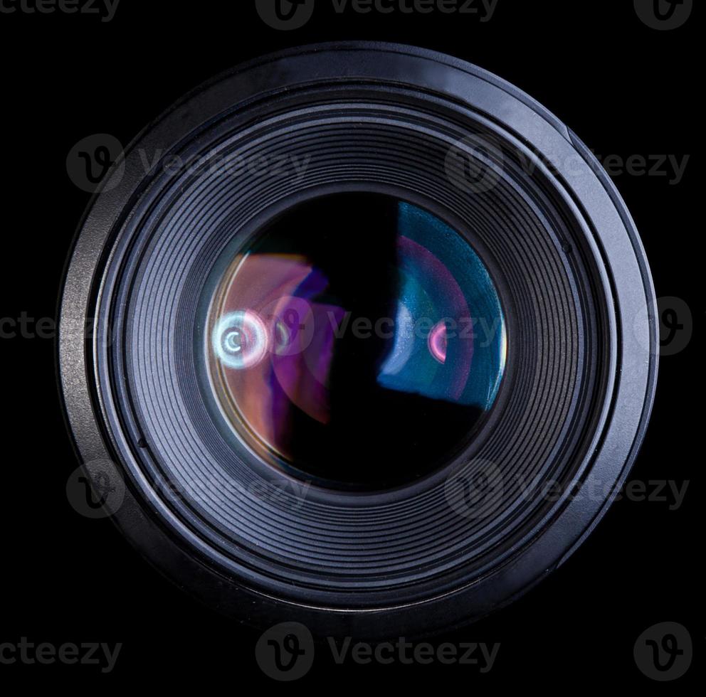 lente da câmera isolada no preto foto