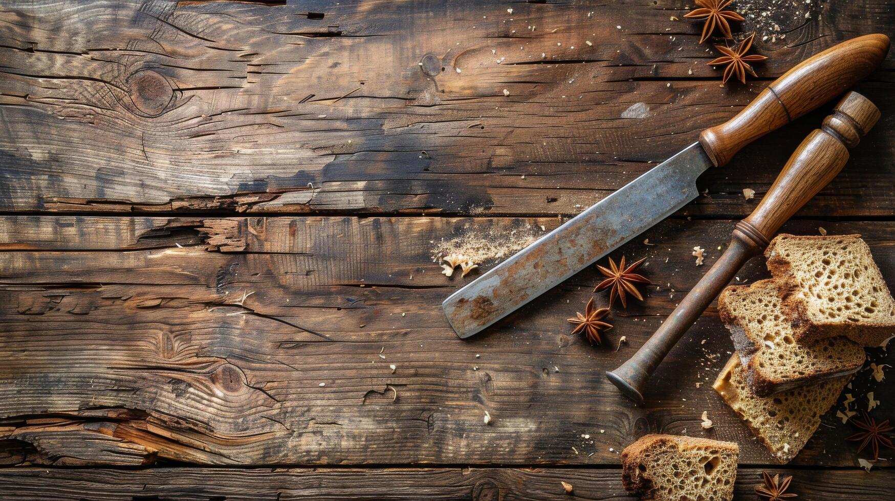 par do facas em de madeira mesa foto