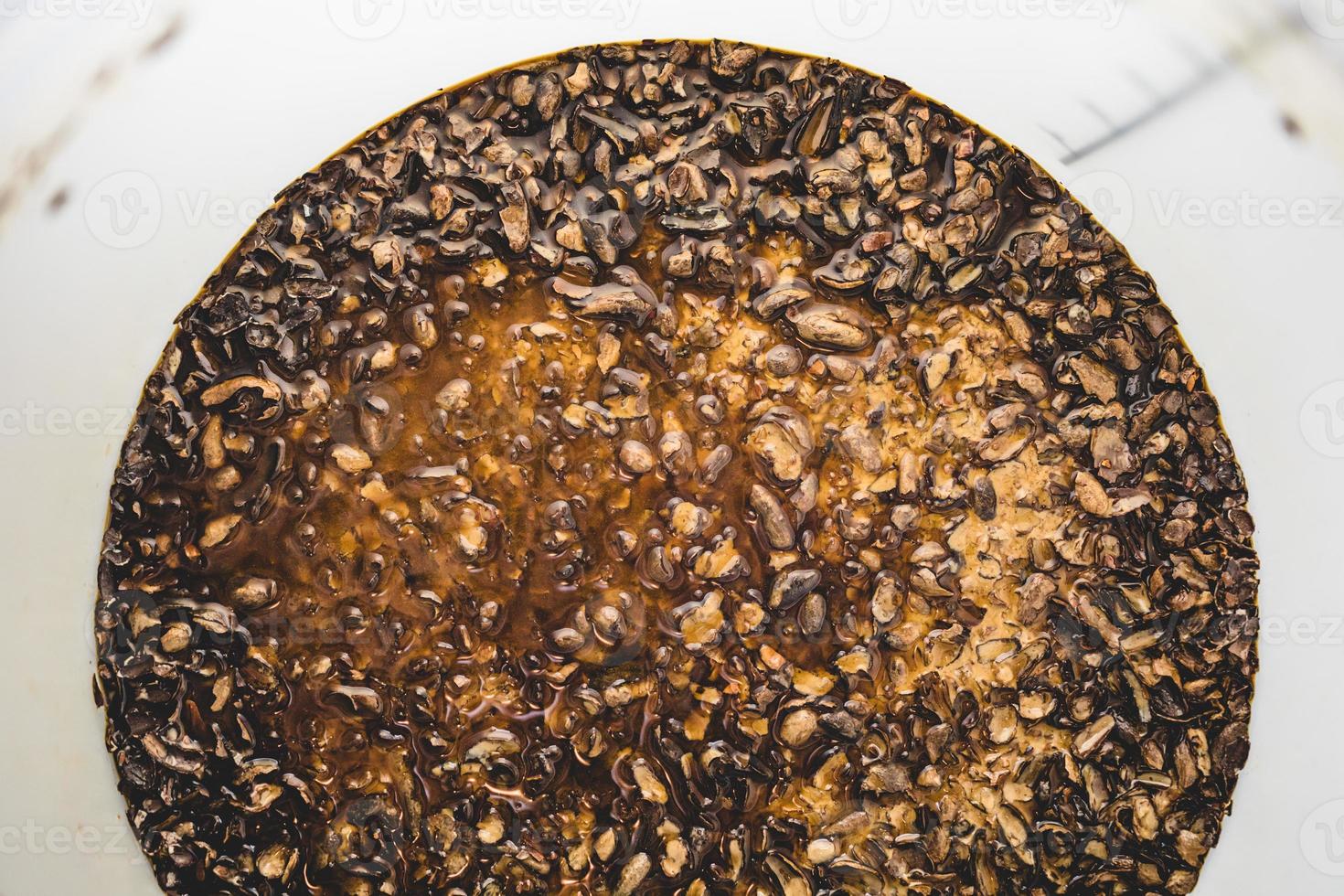 acabados resíduos de cerveja fabricada em casa chamado bolo de fermento no fundo do balde foto