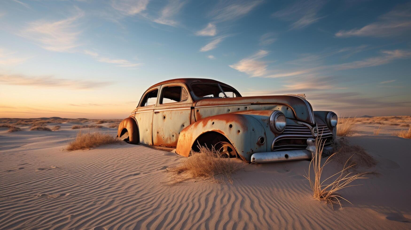 solitário carro ultrapassado de deserto dunas foto