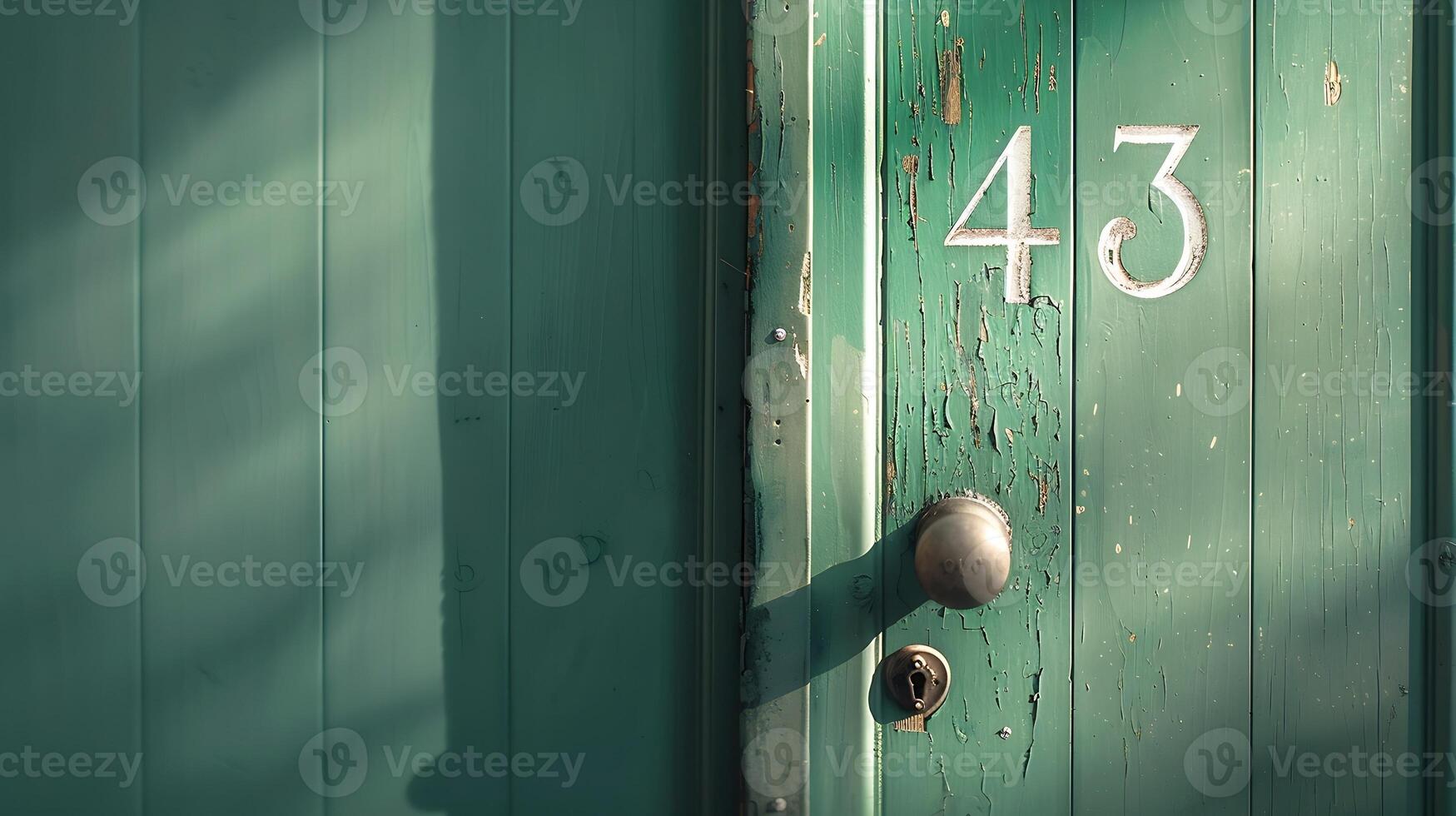 casa número 43 em uma verde de madeira frente porta foto