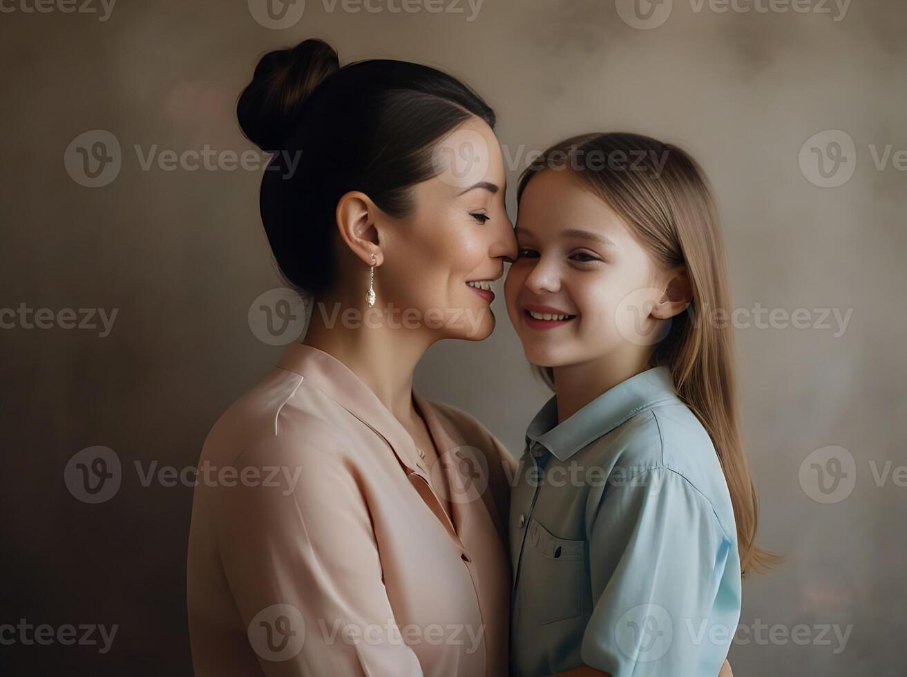 mãe dia uma mãe e filha estão olhando às cada de outros foto