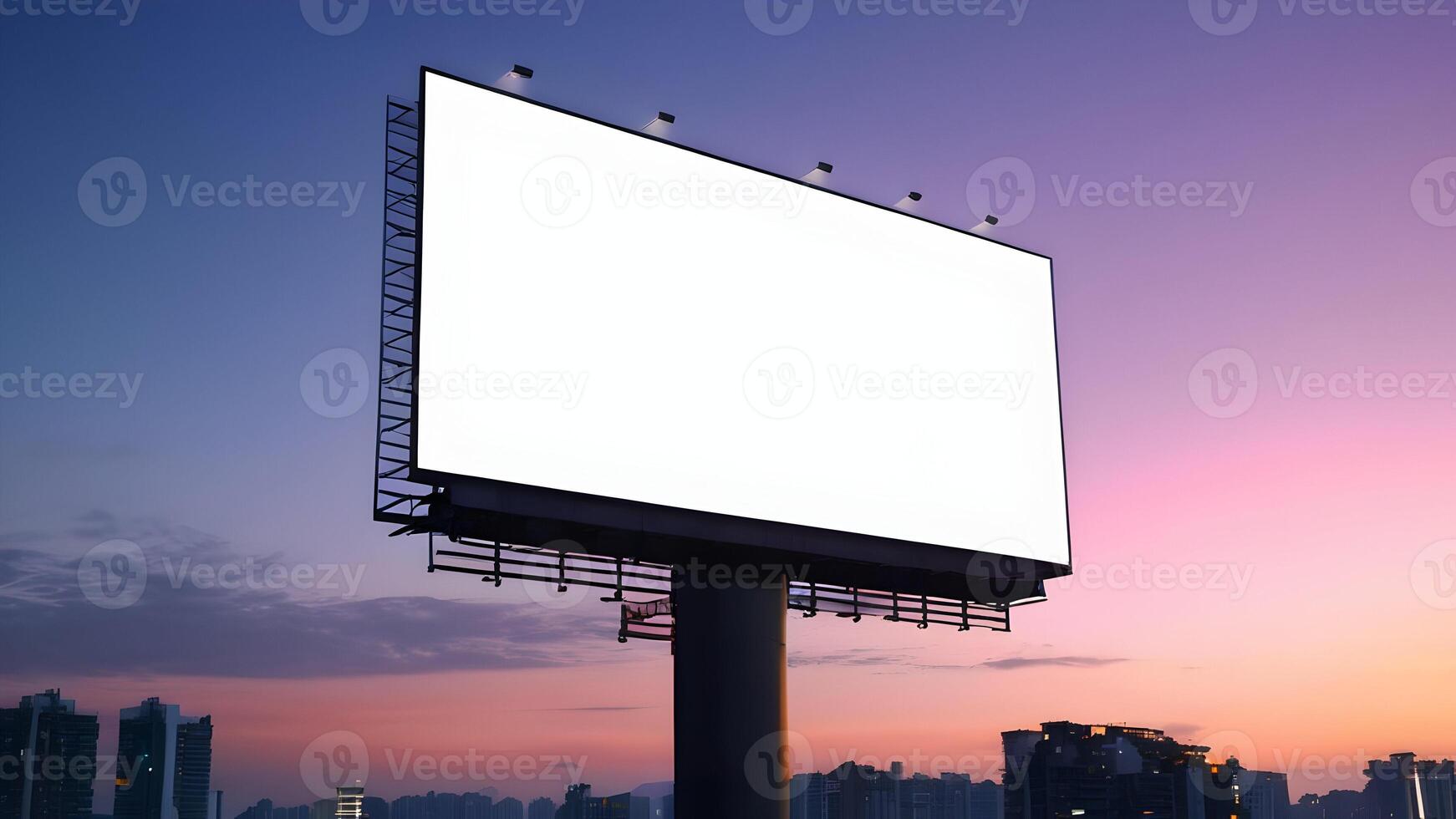 em branco branco ampla horizontal Painel publicitário às crepúsculo para publicidade colocação. foto