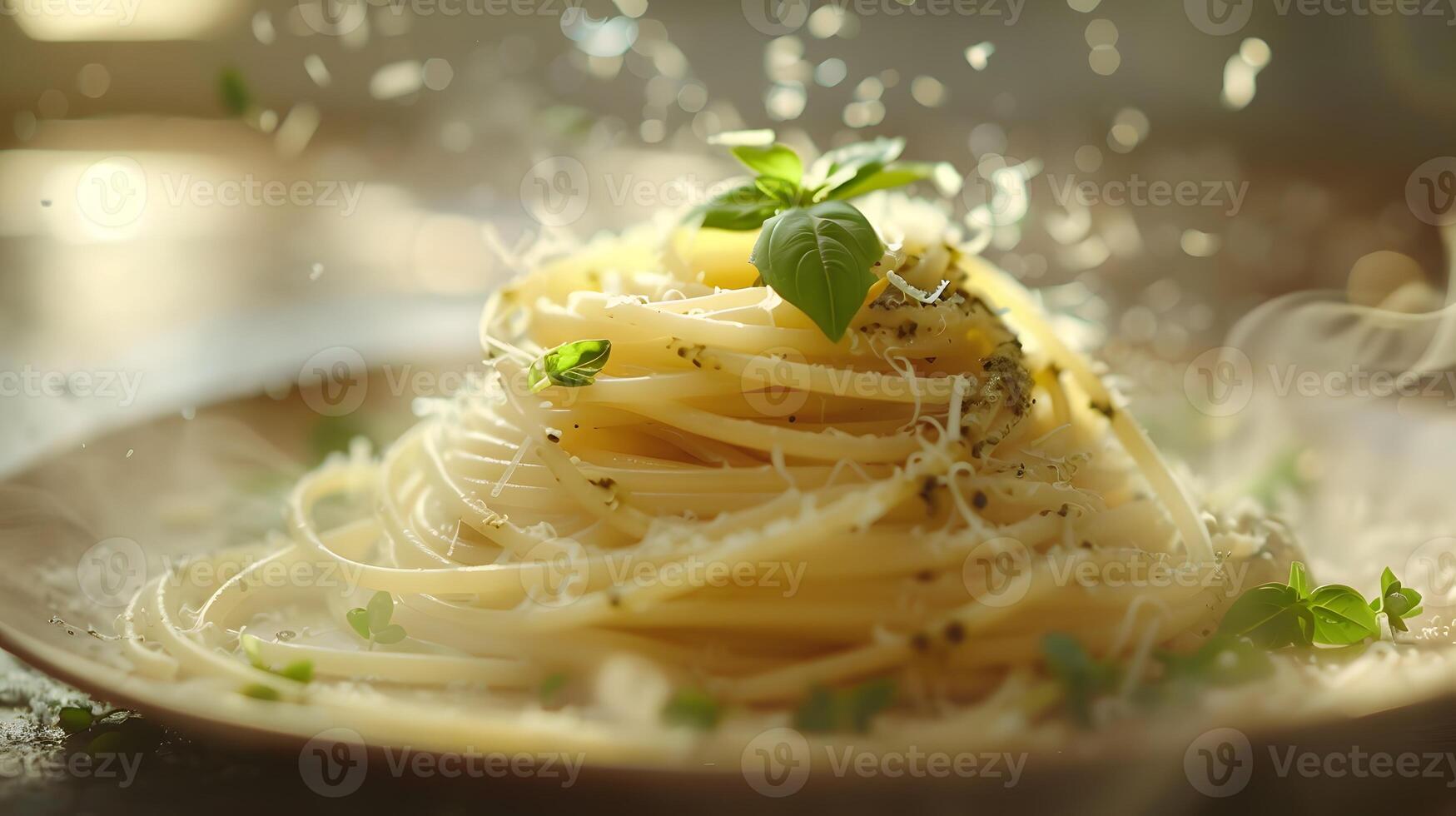 sonhadores espaguete com parmesão e manjericão foto