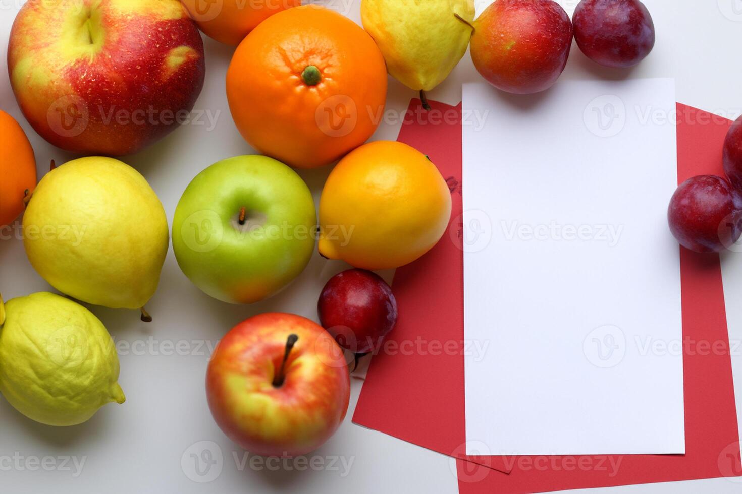 cartão e branco papel brincar harmonizado com fresco fruta, construindo uma visual sinfonia do astuto Projeto e culinária prazer, Onde saudável ingredientes fundir dentro uma festa do vibrante imagens foto