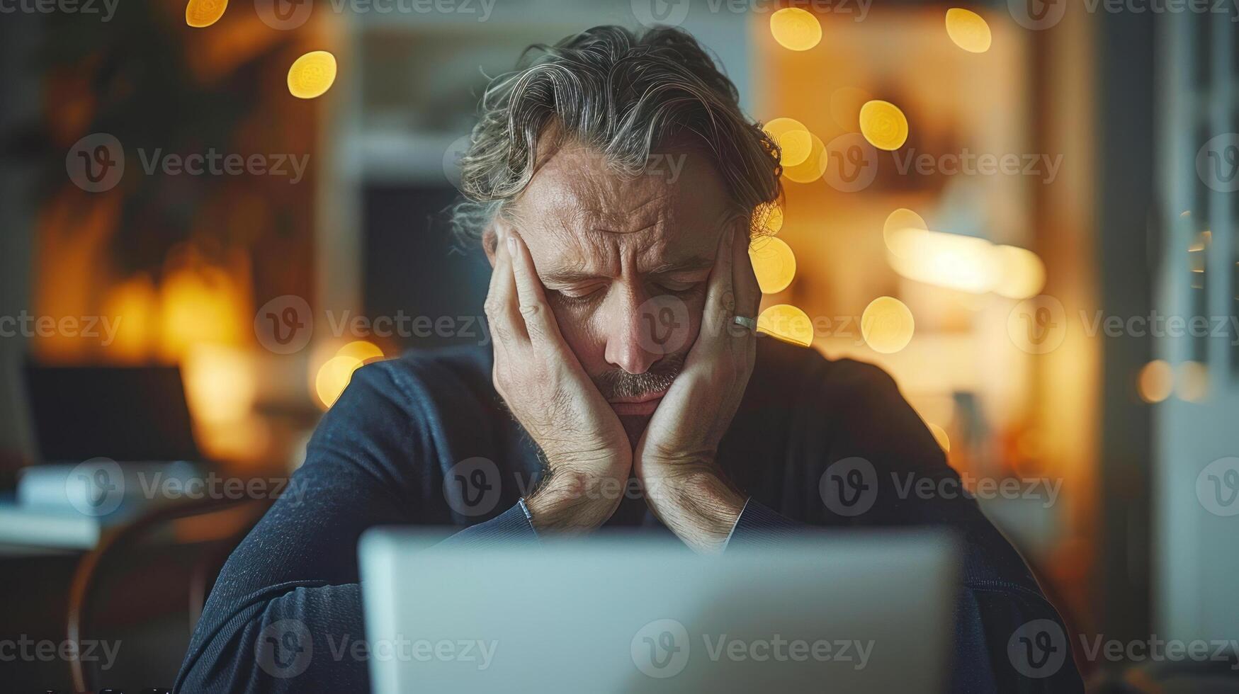 uma homem sentado dentro frente do uma computador portátil computador, focado em a tela foto