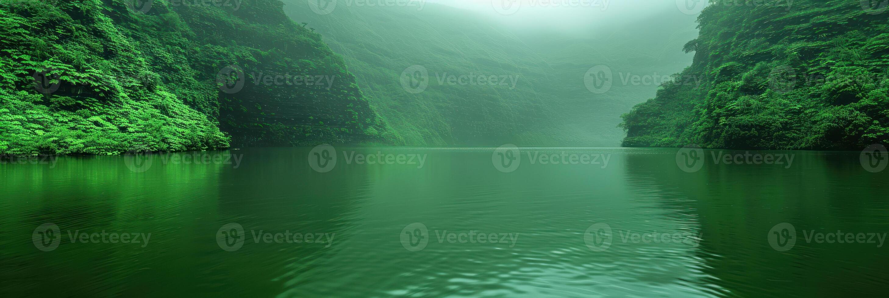 uma delgado rio fluxos entre vibrante verde montanhas foto