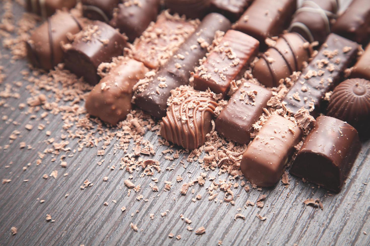 bombons de chocolate. comida doce. fundo foto