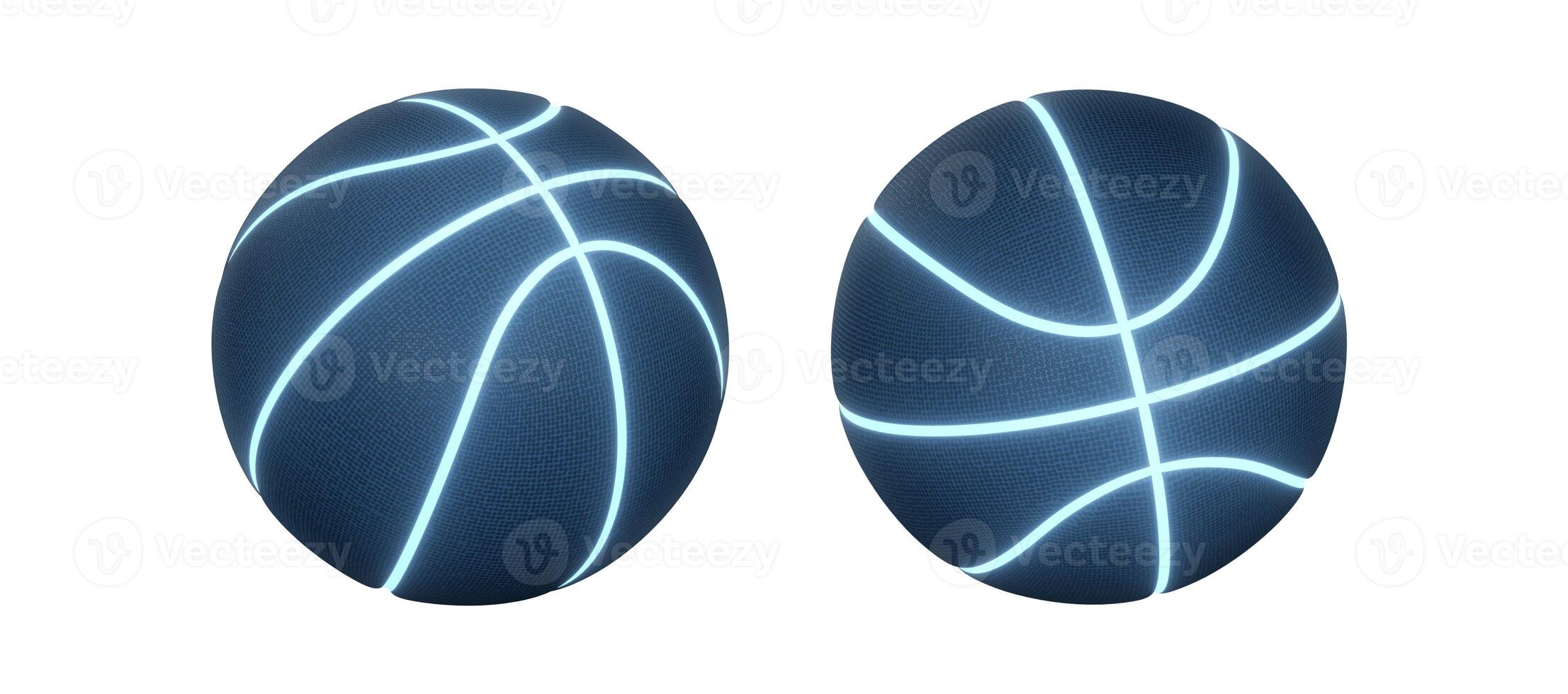 azul basquetebol com brilhante brilhando néon linhas em branco fundo foto