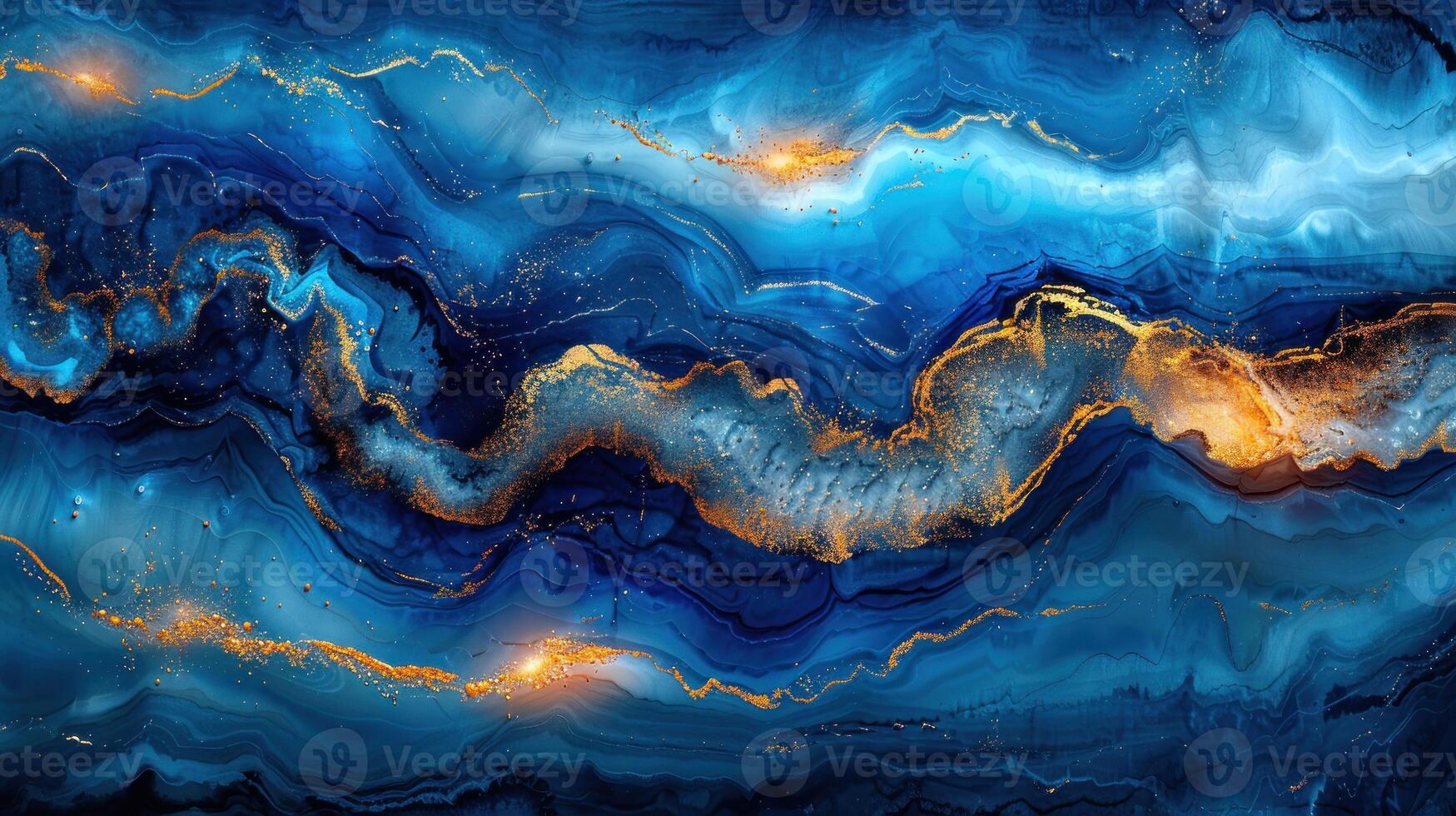 obra de arte apresentando abstrato padrões dentro tons do azul e ouro foto