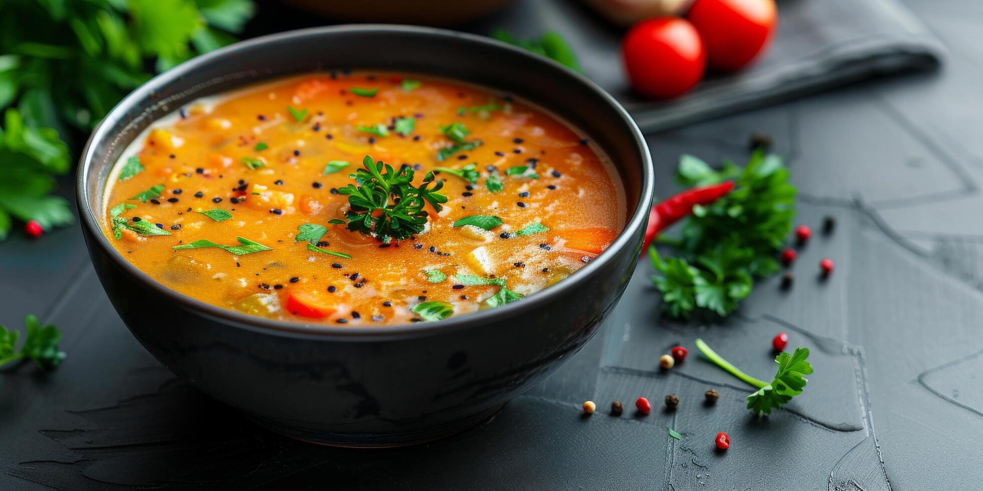 picante abóbora sopa com ervas foto