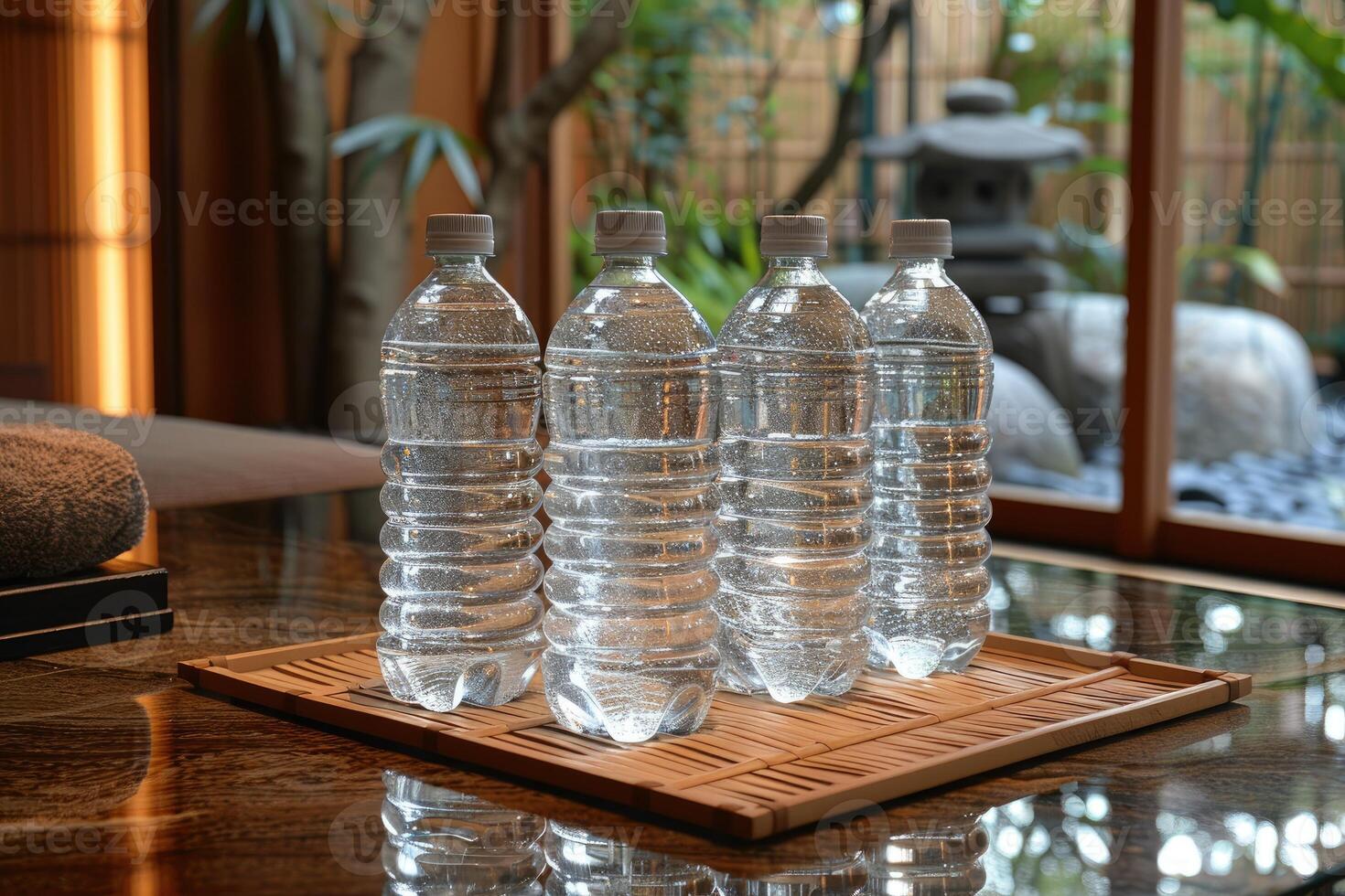 mineral água garrafas em a mesa profissional publicidade Comida fotografia foto