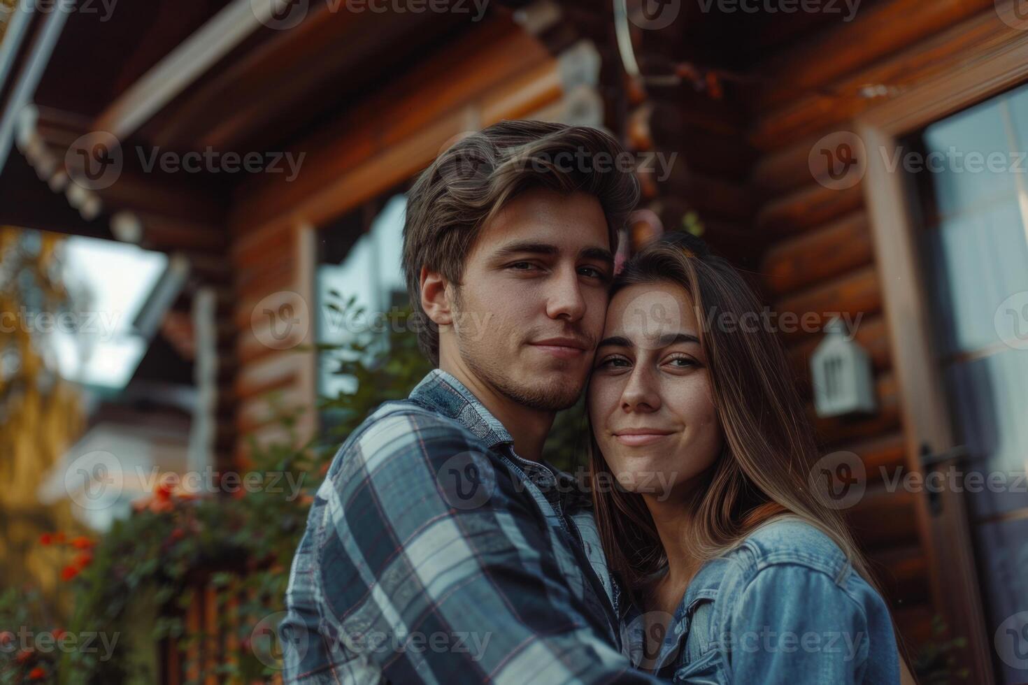 jovem casal vivo perto lar. foto