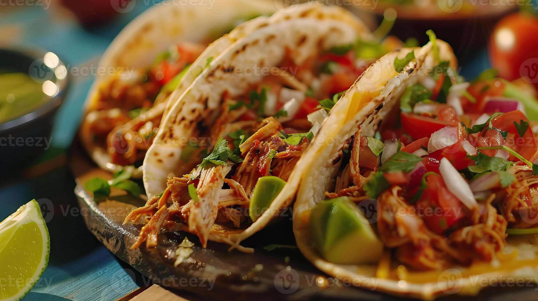 autêntico mexicano tacos barbacoa carnitas frango. foto