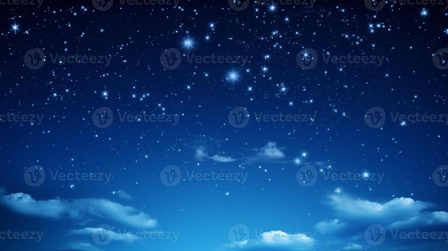 etéreo azul nuvens espalhados através uma estrelado noite céu fundo foto