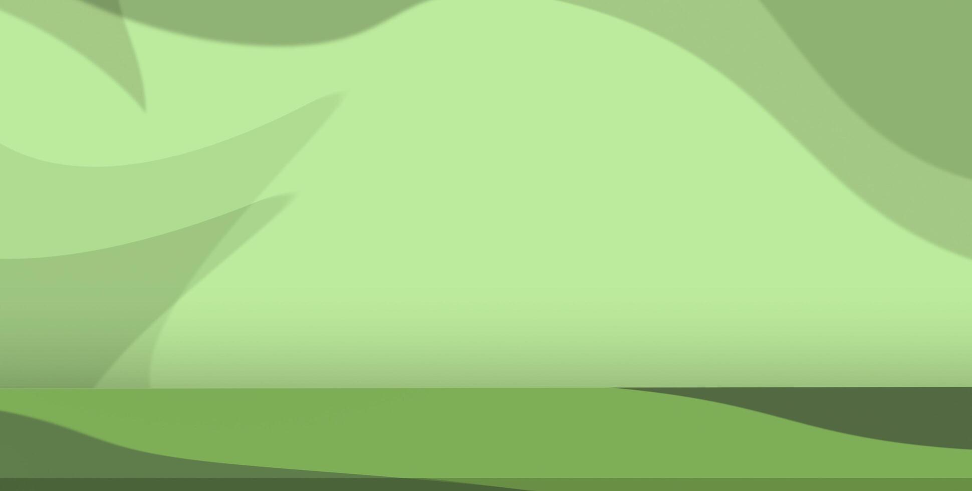 borboleta verde cor tendência 2024 panorâmico produtos exibição apresentação pano de fundo, interior estúdio parede quarto com luz e abstrato curva sombra em esvaziar estante brincar fundo, ilustração foto