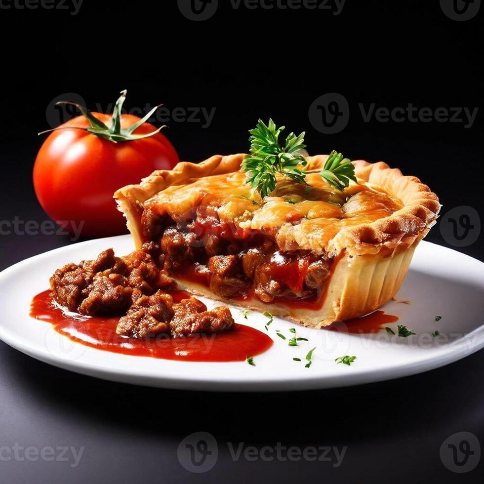 australiano carne torta e tomate molho branco fundo foto