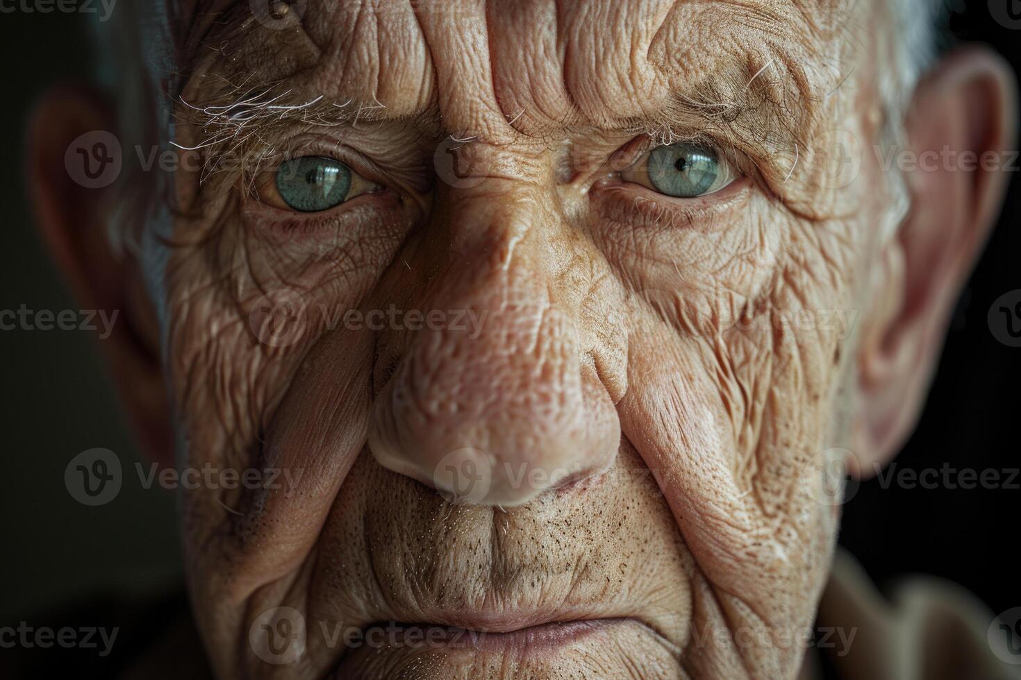 ai gerado velho Senior homem fechar-se sério expressão retrato foto