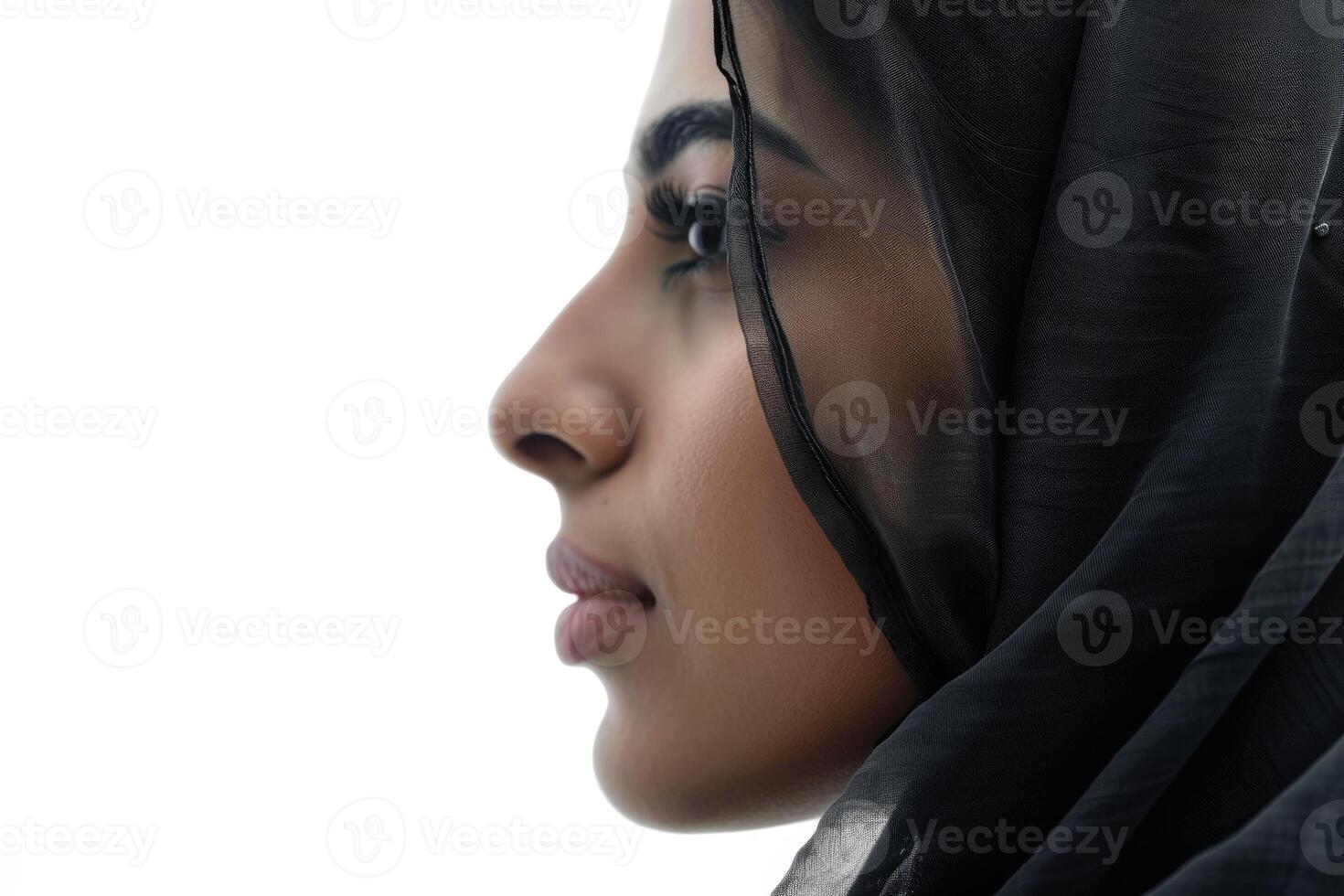 ai gerado perfil do a árabe saudita mulher face com perfeito pele isolado em uma branco fundo foto